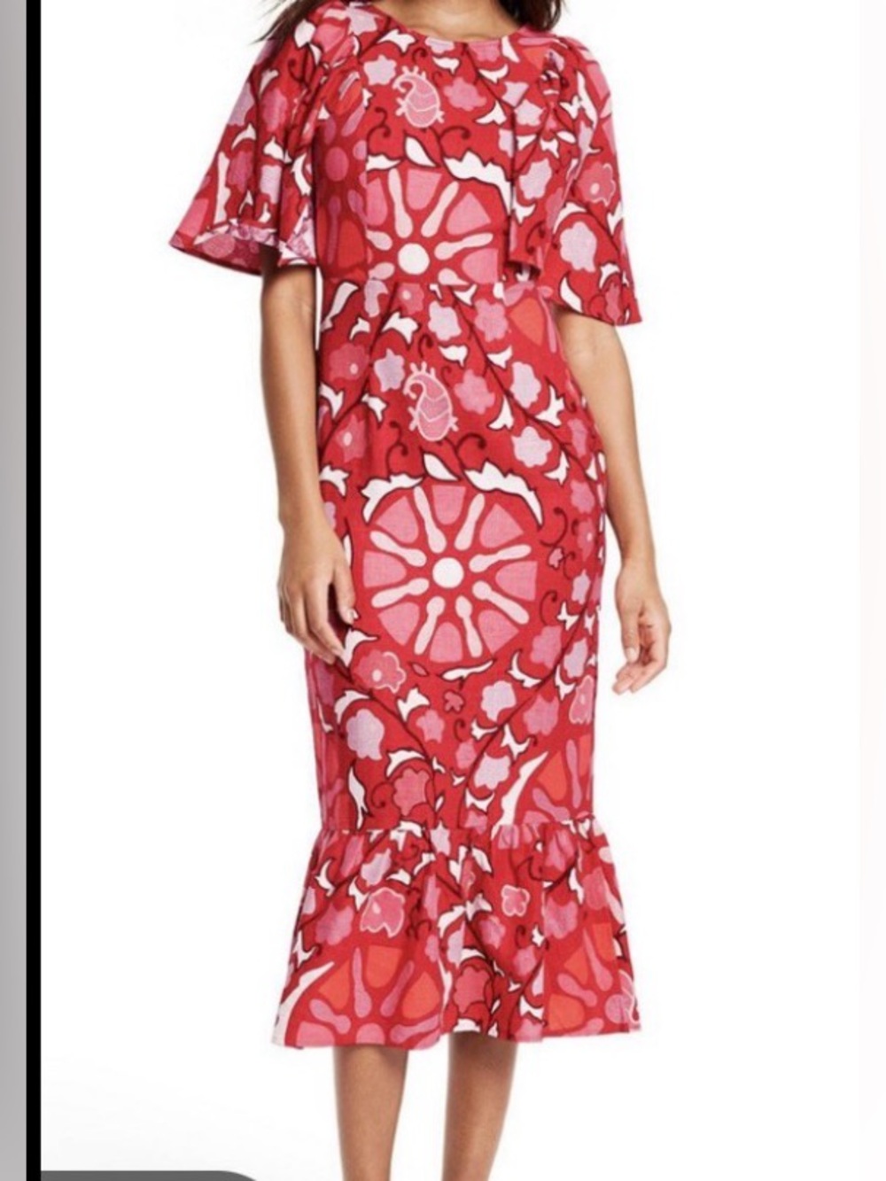 🩷 RHODE Red and Pink Abstract Floral Size 14 dress. NWOT. Linen blend. - Picture 3 of 12
